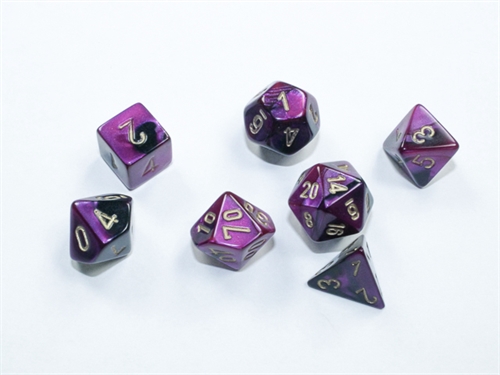 Mini Gemini Purple Black and Gold Dice Set - RPG Dice set - Chessex